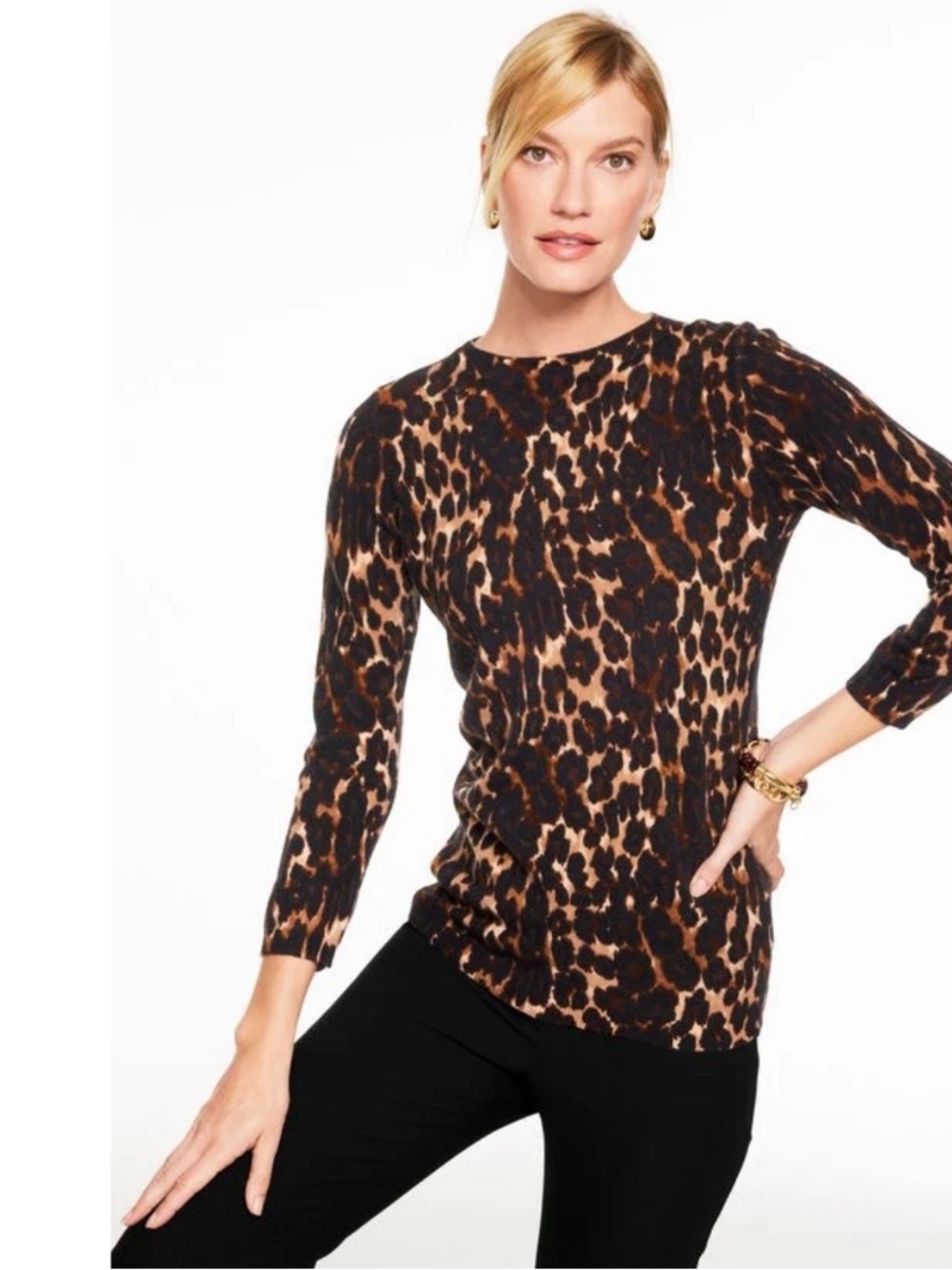 Talbots Audrey 100% Cashmere Leopard Sweater Petite S